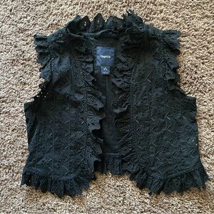 Gap Kids Girls Eyelet Black Vest Ruffle Formal Wear Embroidered Small 6-7 Cotton